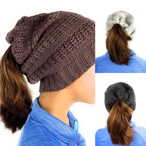 Slouch Ponytail Beanie Gray
